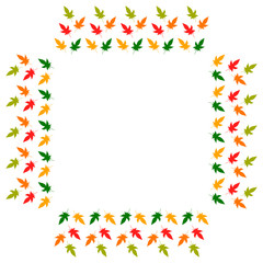 Square frame of vertical autumn  leaves. Isolated nature frame on white background for your design.