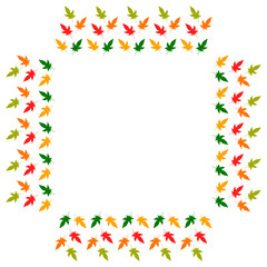 Square frame of vertical autumn  leaves. Isolated nature frame on white background for your design.