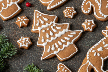 Christmas gingerbread cookies on a dark background