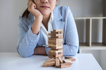 Alternative Risk and Strategy in Business, Image of Stressed, worry, Business woman gambling...