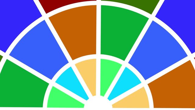 Circular object type fan of various colors that rotates clockwise, with anchor point positioned in the lower center and covers the entire background.