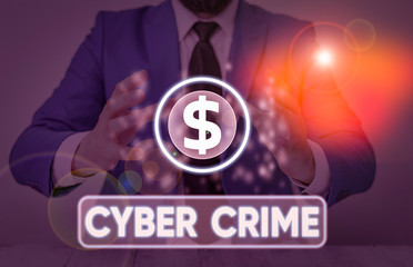Word writing text Cyber Crime. Business photo showcasing kind of criminal activities carried out by means of Internet