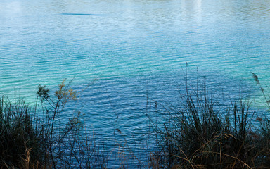 Blue turquoise water in Lagunas de Ruiera Natural Park, Spain