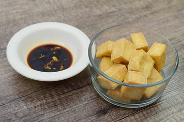 Fried tofu Puff bowl isolated on white