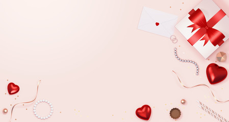 Valentine's day element top view background with copy space