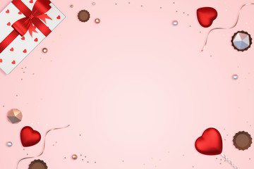 Valentine element on pink background with copy space