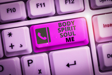 Conceptual hand writing showing Body Spirit Soul Me. Concept meaning Personal Balance Therapy...