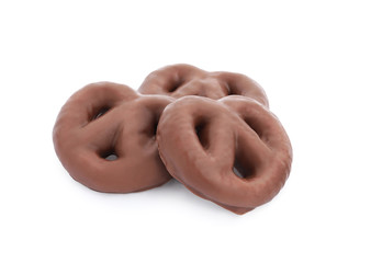 Tasty homemade chocolate cookies on white background