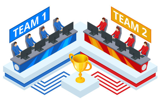 Isometric Cybersport or Electronic Sports, E-sports, or eSports, sports competition using video games. Organized multiplayer video game competitions. - Powered by Adobe