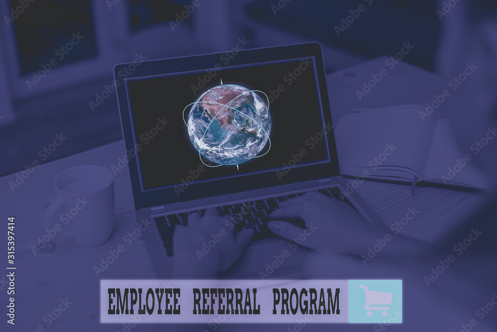 Poster text sign showing employee referral program. business photo text employees are rewarded for introduc