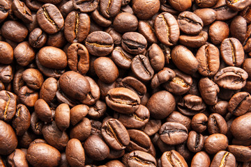 Coffee beans background / top view of coffee beans texture