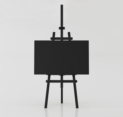 Black easel with a blank canvas - 3D illustration