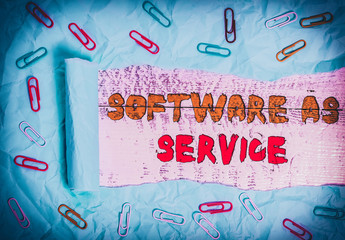 Writing note showing Software As Service. Business concept for On Deanalysisd licensed on...