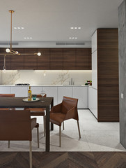 Dining space in the kitchen. 3d render