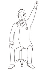 若い医者　ガッツポーズ　線画