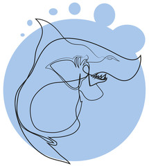One continuous line drawing of wild shark in the sea. Simple line art drawing of wildlife in the ocean.