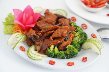 grilled meat and vegetables
