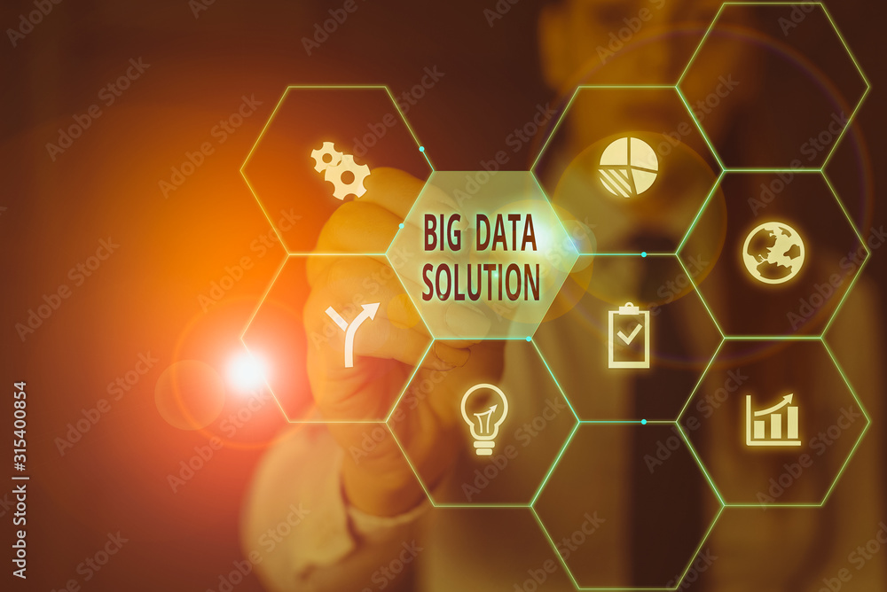 Poster writing note showing big data solution. business concept for extracting value from huge volumes of a