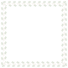 Square frame of horizontal elegant  leaves and decorative elements. Isolated nature frame on white background for your design.