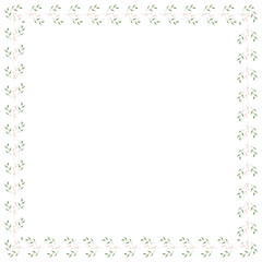 Square frame of horizontal elegant  leaves and decorative elements. Isolated nature frame on white background for your design.