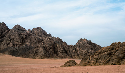 rocky mountains in the desert and blue sky with clouds in sharm el sheikh egypt