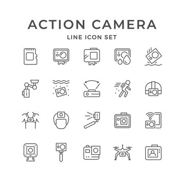Set line icons of action camera