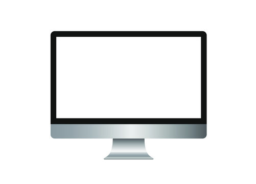 Computer display icon, black blank pc screen. Empty Led tv wide hd lcd monitor. Vector illustration image. Isolated on white background. 