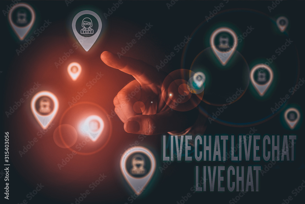 Poster writing note showing live chat live chat live chat. business concept for talking with showing friend