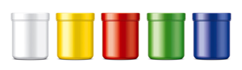 Set of plastic Jars. Colored Matt surface version. 