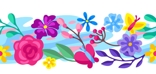 Fototapeta na wymiar Seamless pattern with spring flowers. Beautiful decorative natural plants.