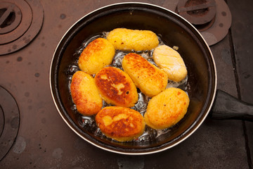 roasted and boiled donuts in the pan