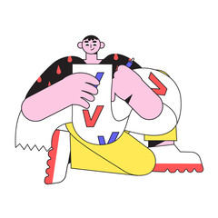 Vector illustration of a man with a check list in a trendy line flat style isolated on a white backgound. Efficient and effective work and daily tasks planning, scheduling and time management concept.