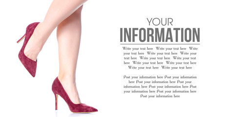 Female legs with red high heels shoes fashion on background isolation, space for text