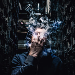 man in smoke abstract portrait