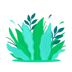 Pattern of green leaves of plants for the background. Bush with branches and leaves. Vector abstract illustration.