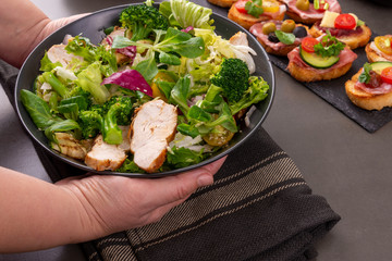 Grilled chicken, lettuce and broccoli salad