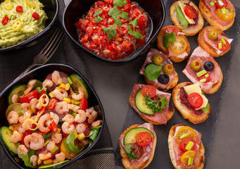 Shrimp salad and snacks