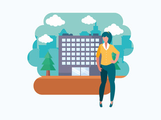 avatar woman person in front of a building vector design