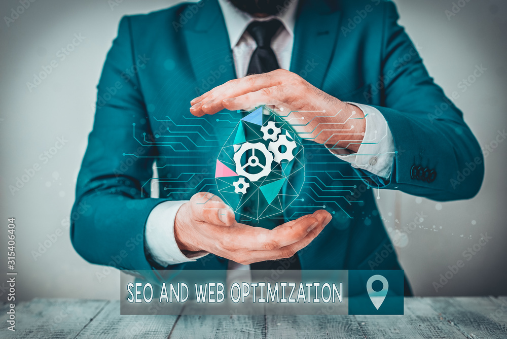 Poster conceptual hand writing showing seo and web optimization. concept meaning search engine keywording m