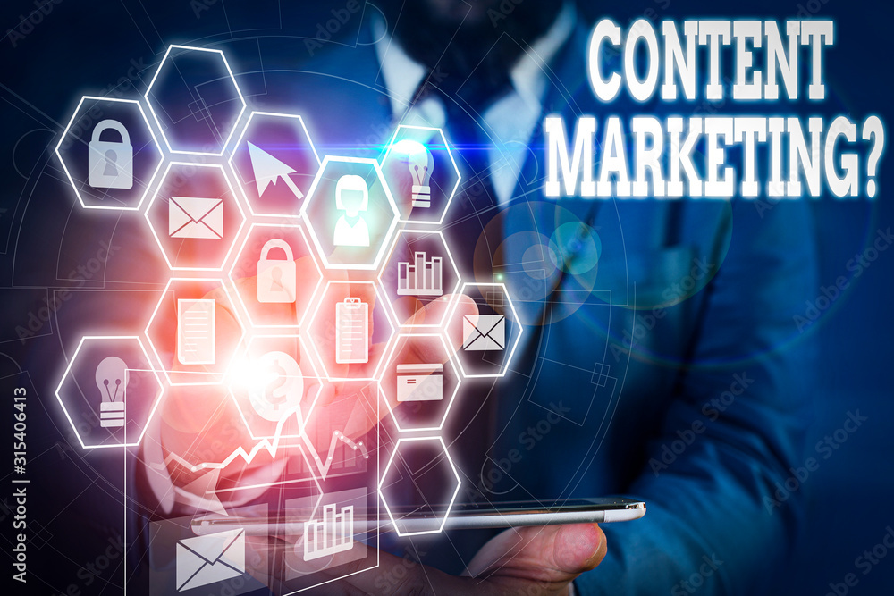 Aufkleber writing note showing content marketing question. business concept for involves creation and sharing 