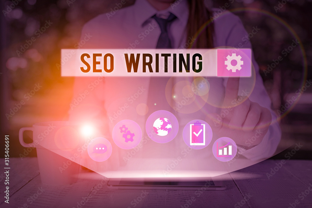 Poster handwriting text writing seo writing. conceptual photo grabbing the attention of the search engines 
