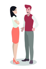 A young white guy is in conflict with a girl. Ideal for social advertising and presentation.