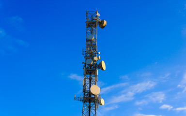 Mobile communication tower/tower with  control devices and antennas, transmitters and repeaters for...