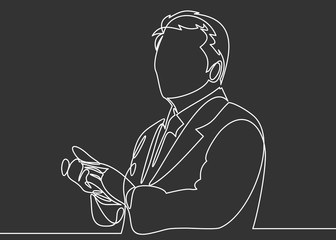 Continuous line art or One Line Drawing of a businessman Standing ovation