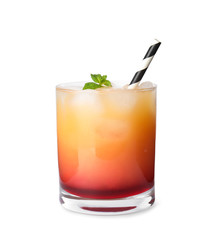 Fresh alcoholic Tequila Sunrise cocktail isolated on white