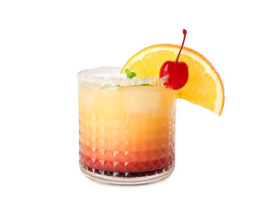 Fresh alcoholic Tequila Sunrise cocktail isolated on white
