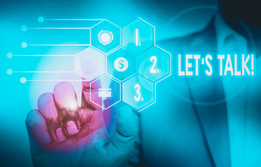 Writing note showing Let S Talk. Business concept for they are suggesting beginning conversation on...