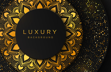 Luxury elegant background with shiny gold dotted pattern isolated on black. Abstract realistic neomorphism background. Elegant template