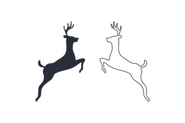 Deer Silhouette isolated on white background. Fill and Outline Flat Vector Illustration