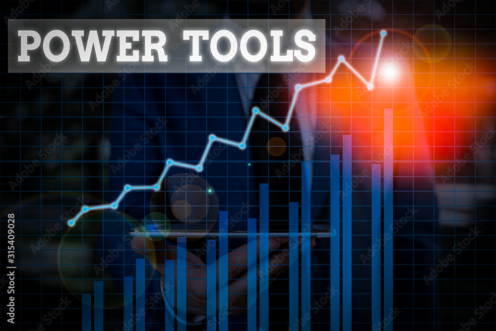 Poster word writing text power tools. business photo showcasing tool that is actuated by additional power s